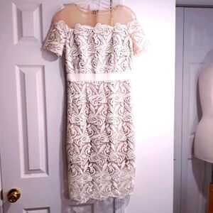 Jax Black Label Tan and White Dress Lace and Mesh Embroidered Overlay Size 4